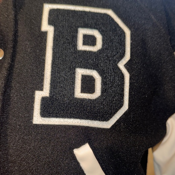Love Tree Black & White Varsity Jacket B letterman snap closure bomber cropped S - Picture 6 of 12